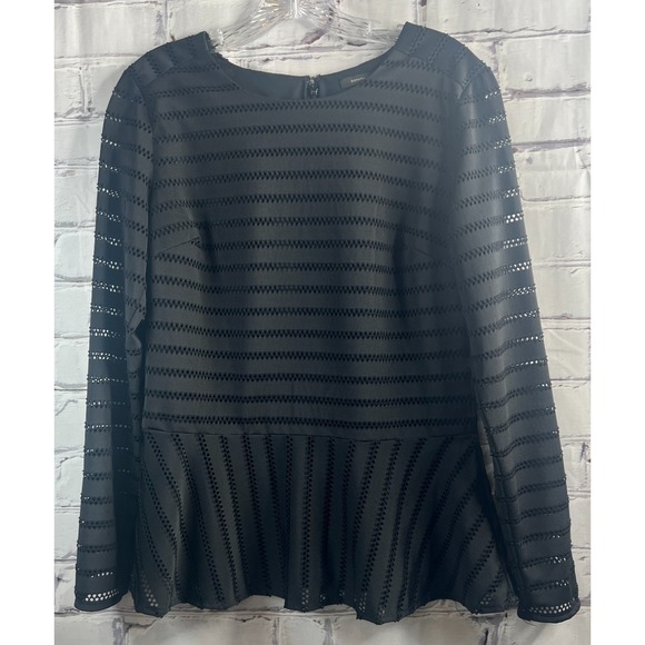Banana Republic Black Peplum Blouse Top Women's SMALL Long Sleeve Lined Grunge - Picture 10 of 10
